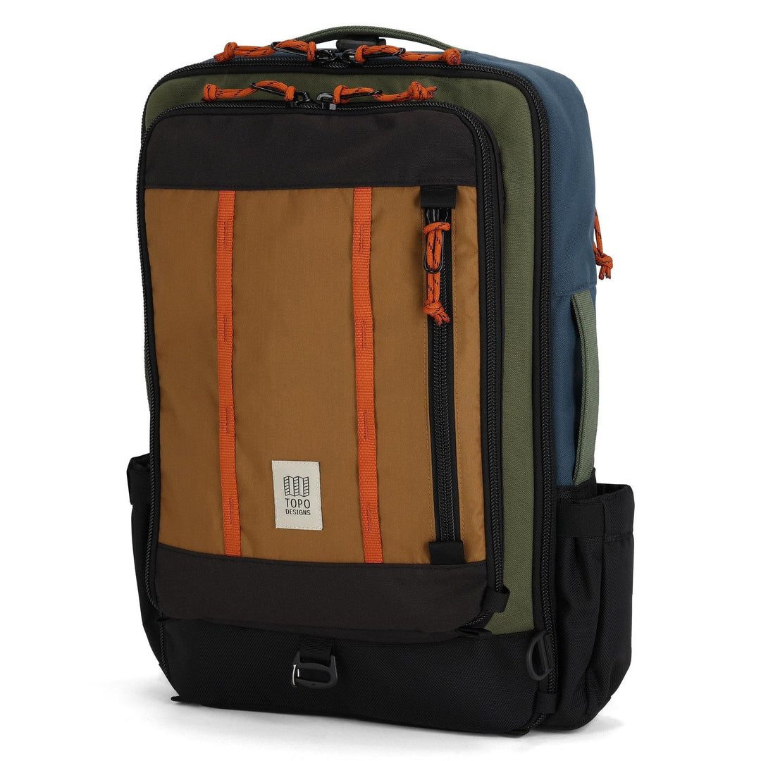 Topo Designs Global Travel Bag 30L in Woodland and Forest — front view with vertical zip panel and haul handle