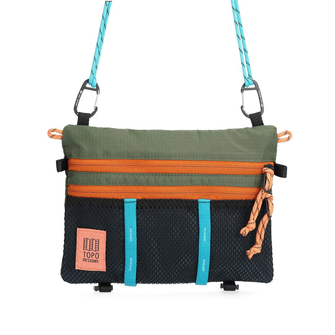 Topo Designs Mountain Accessory Shoulder Bag in olive and pond blue — front view