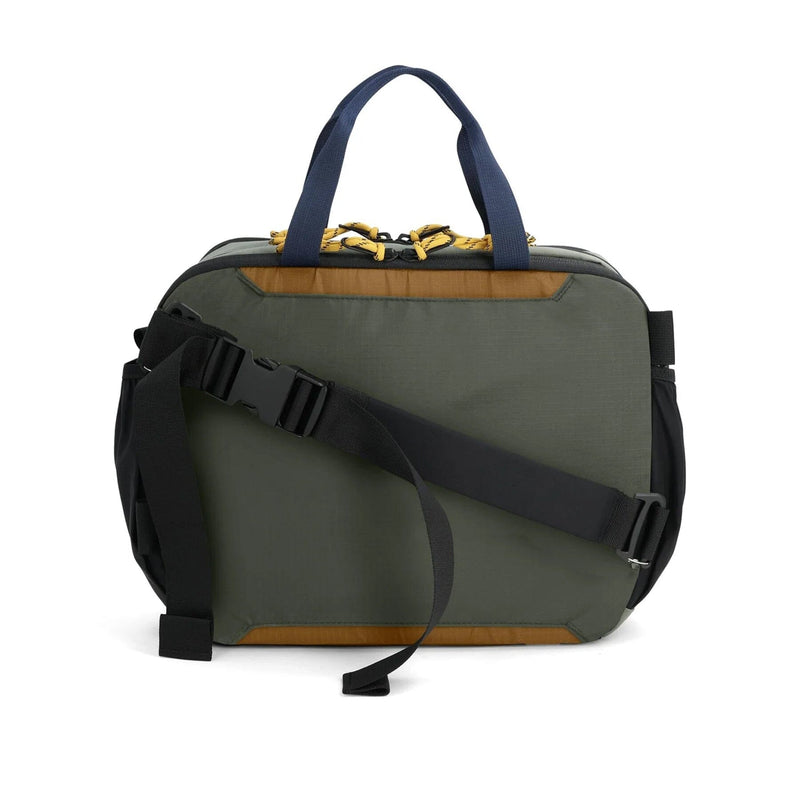 topo designs mountain cross bag 17L, beetle and khaki, back view