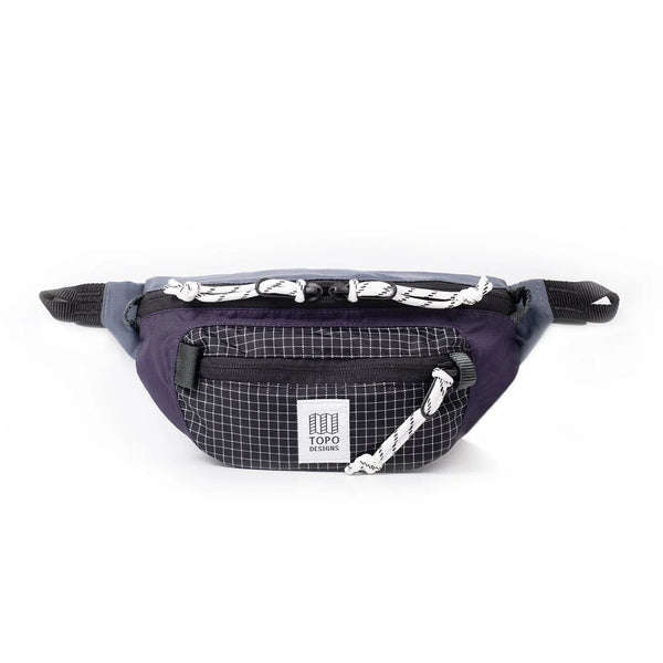 Topo Designs Mountain Waist Pack 1L in nightshade and grid — front view with ripstop grid pocket