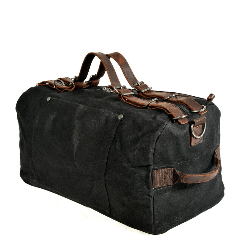 vintage black canvas sports duffle bag side