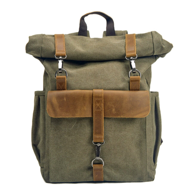 Vintage style canvas backpack in light green