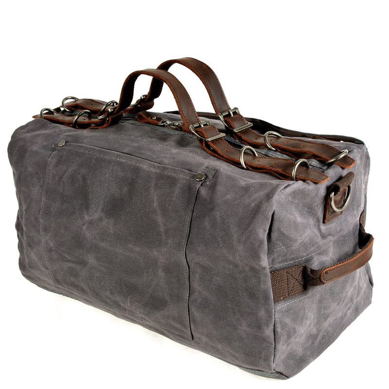 vintage grey canvas sports duffle bag side