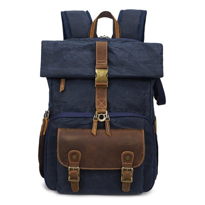 Vintage Style Camera Backpack, with sturdy grab handles, roll top opening to have more room for long lenses and padded back panel, perfect for hiking adventures