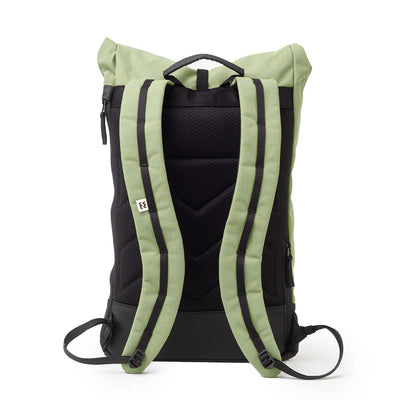 wanaka backpack in cypress green, meromero, back view