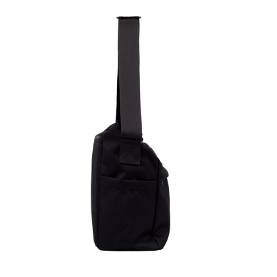 Water-resistant messenger bag with smart compartments, designed for city commuters facing unpredictable weather