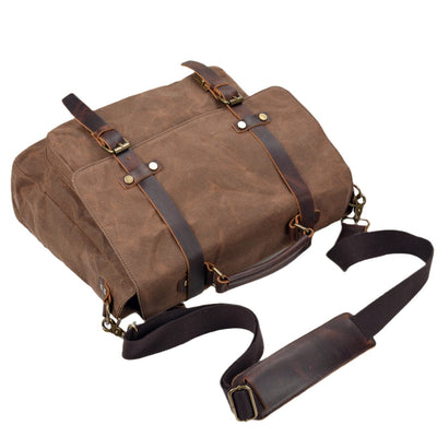 waxed canvas and leather messenger bag adjustable removable shoulder strap