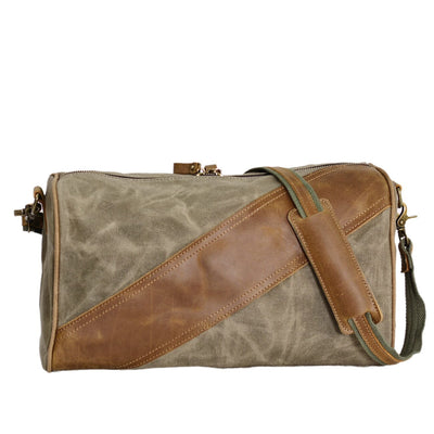 sacoche duffle vintage, vert armée, toile cirée et cuir