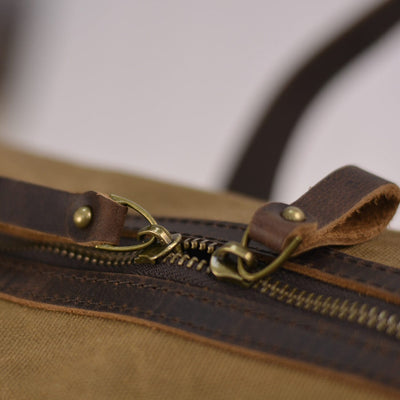 waxed canvas briefcase double zipper leather pulls