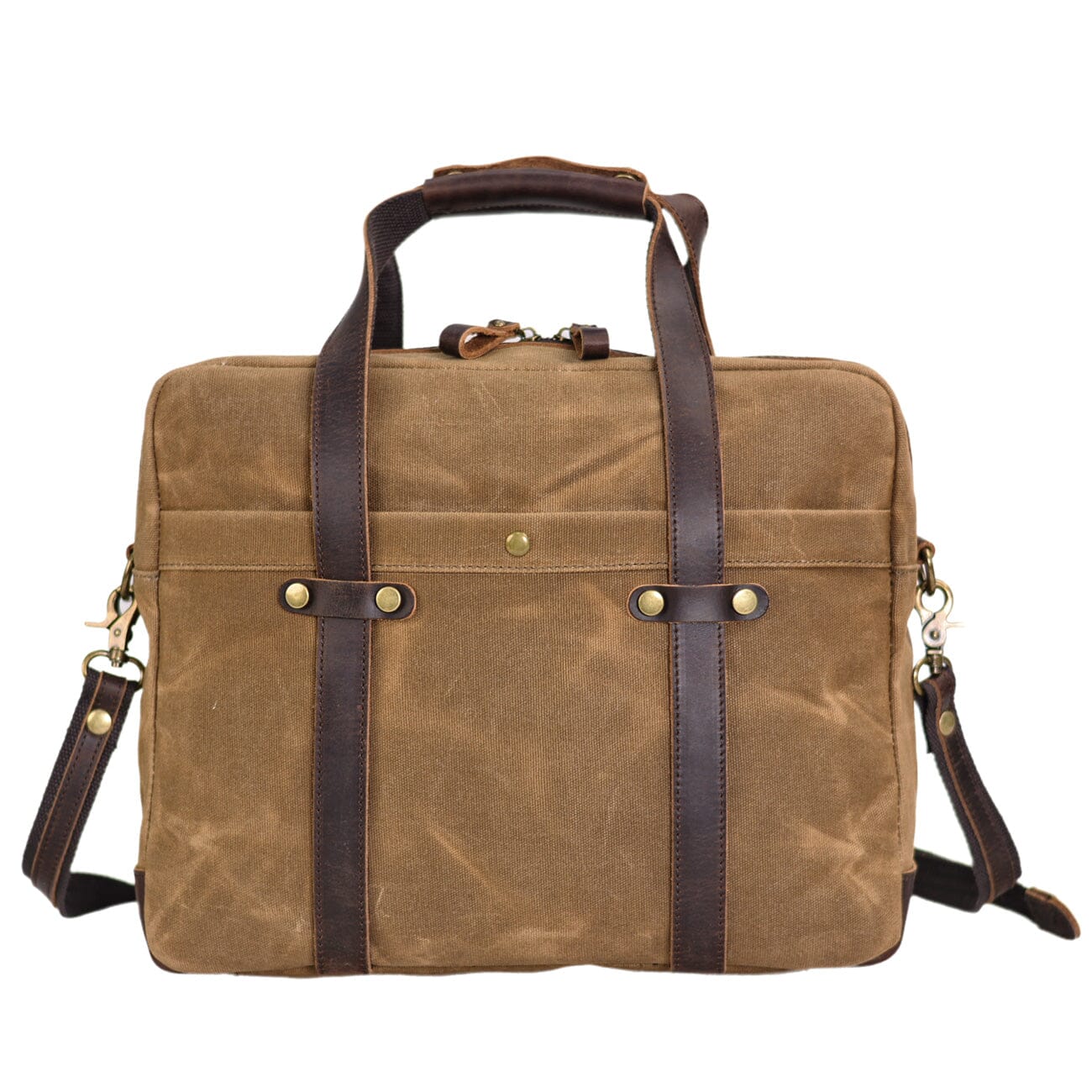 waxed canvas briefcase, khaki, leather details