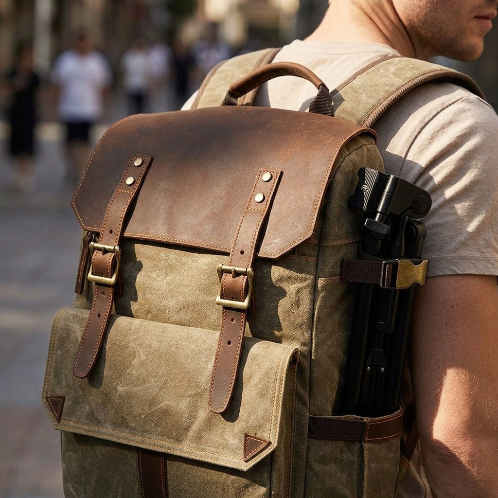 camera backpack leather tripod Waterproof With Holder For Travel Hiking, Khaki / 15" laptop reach higher BAGSMART Camera Backpack, Large DSLR/SLR
