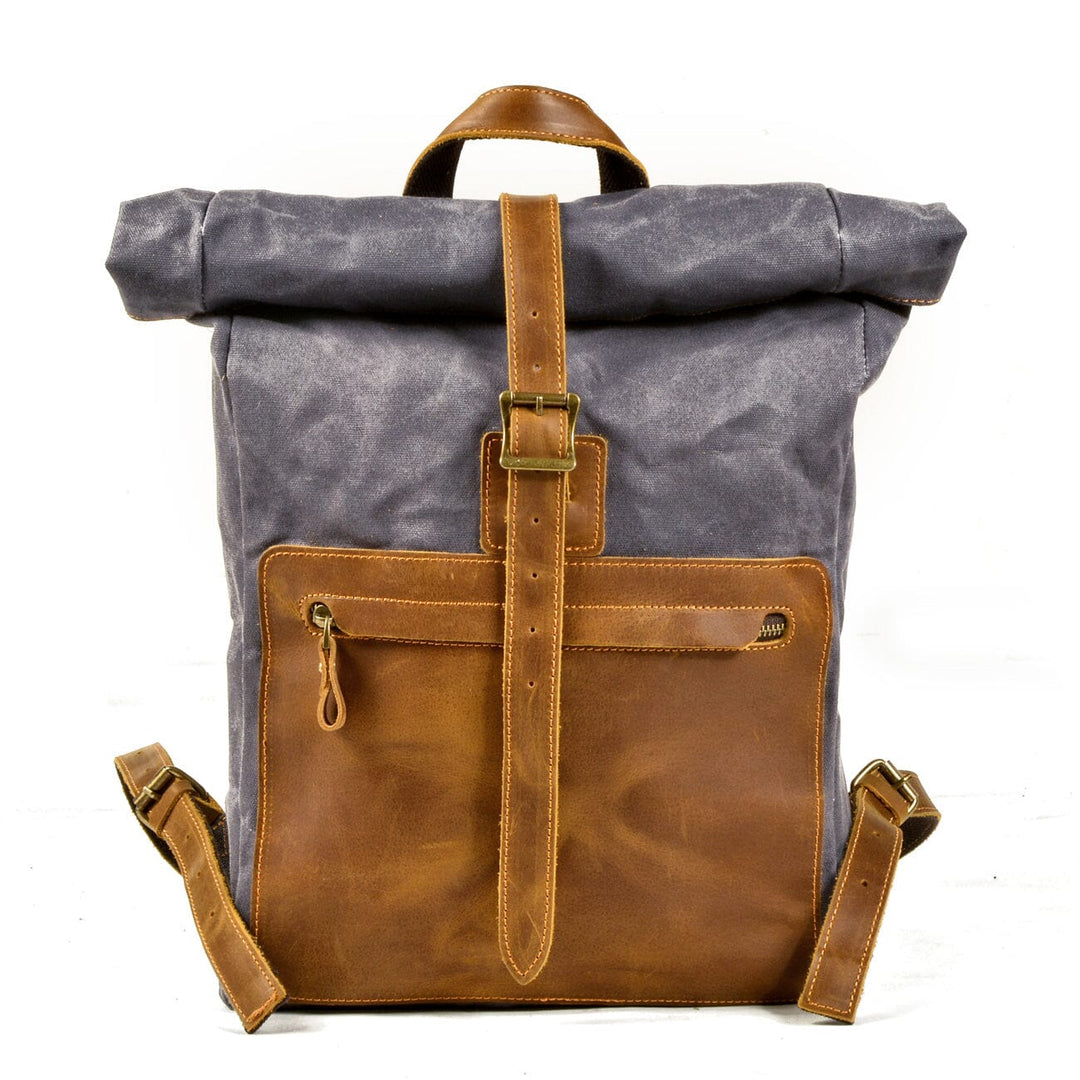canvas leather waterproof backpack Waxed Rucksack - Roll Top 15.6