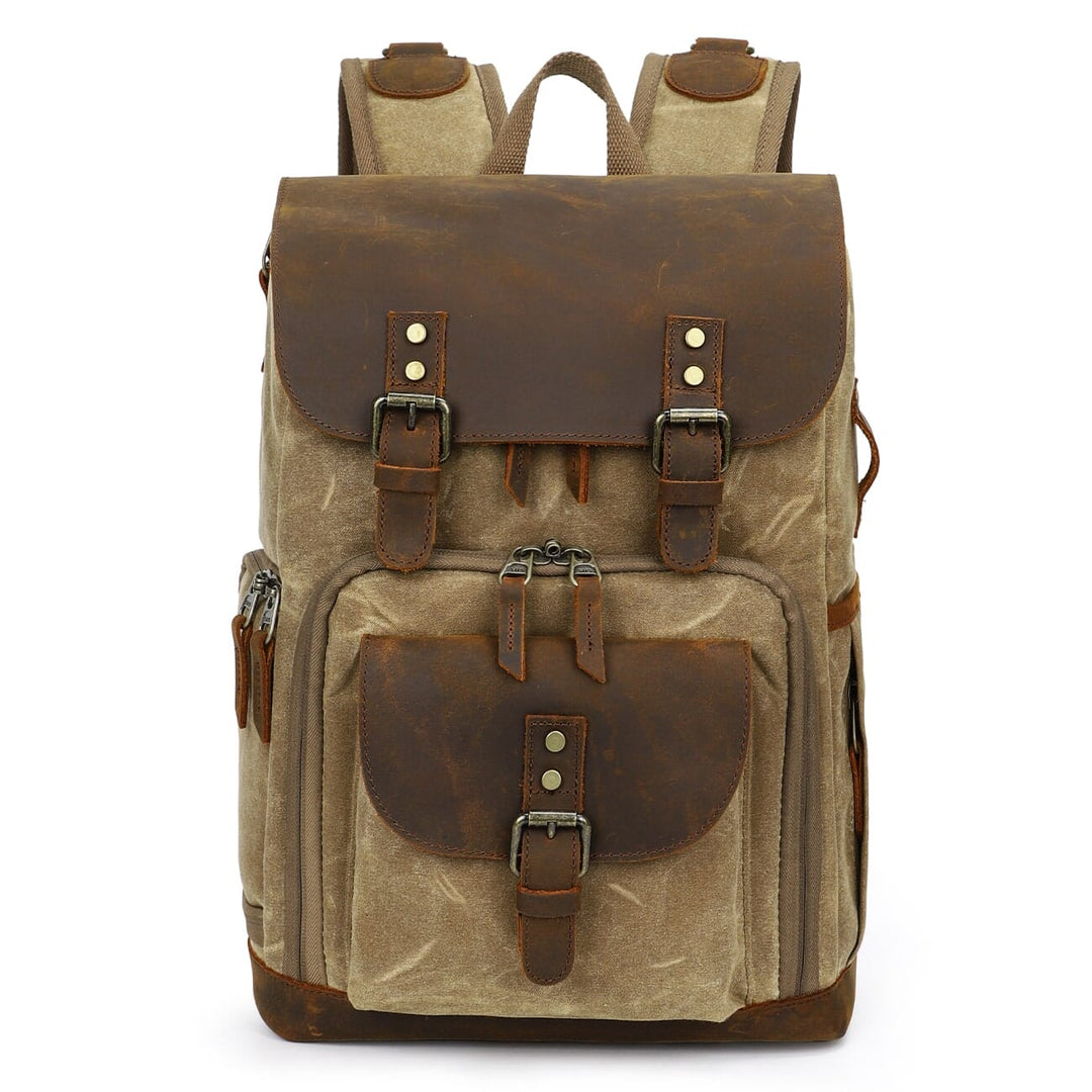 buy leather camera backpack Vintage Leather Camera Backpack - Army Green - 15" Laptop Pocket - Removable Foam Insert & Lens Pouch - Waxed Canvas & Leather - 18L - Unisex