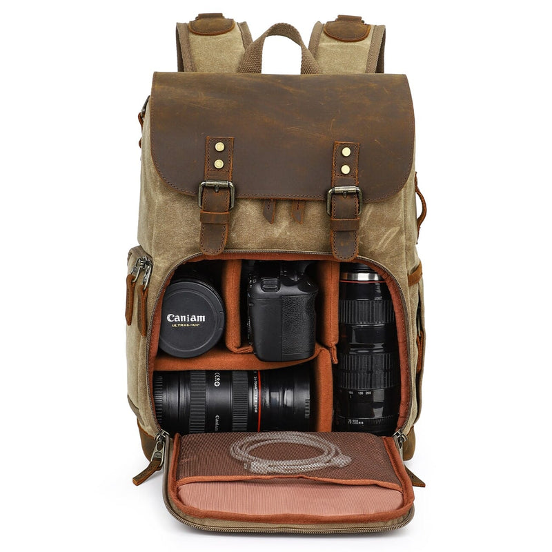 Vintage Leather Camera Backpack - Capture Life's Moments in Style