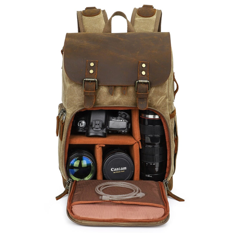 Vintage Leather Camera Backpack - Capture Life's Moments in Style