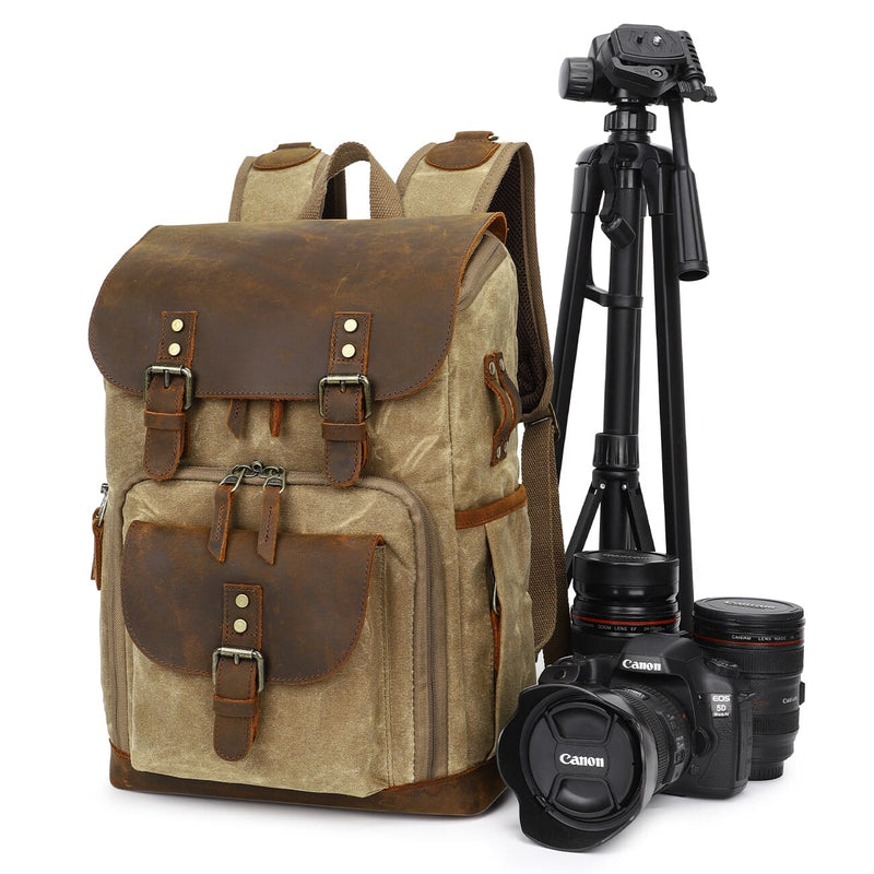 Vintage Leather Camera Backpack - Capture Life's Moments in Style