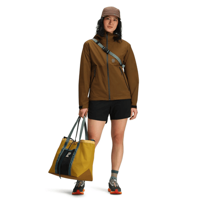 woman wearing topo designs mountain utility tote 33L as handbag