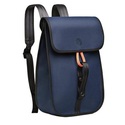 work school travel upcycled sustainable navy blue small waterproof backpack