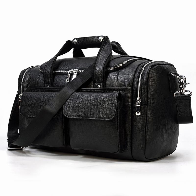 women's Black Leather Duffle Bag