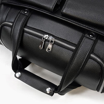 airplane Black Leather Duffle Bag