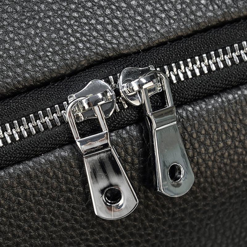 doubled zipper Black Leather Duffle Bag