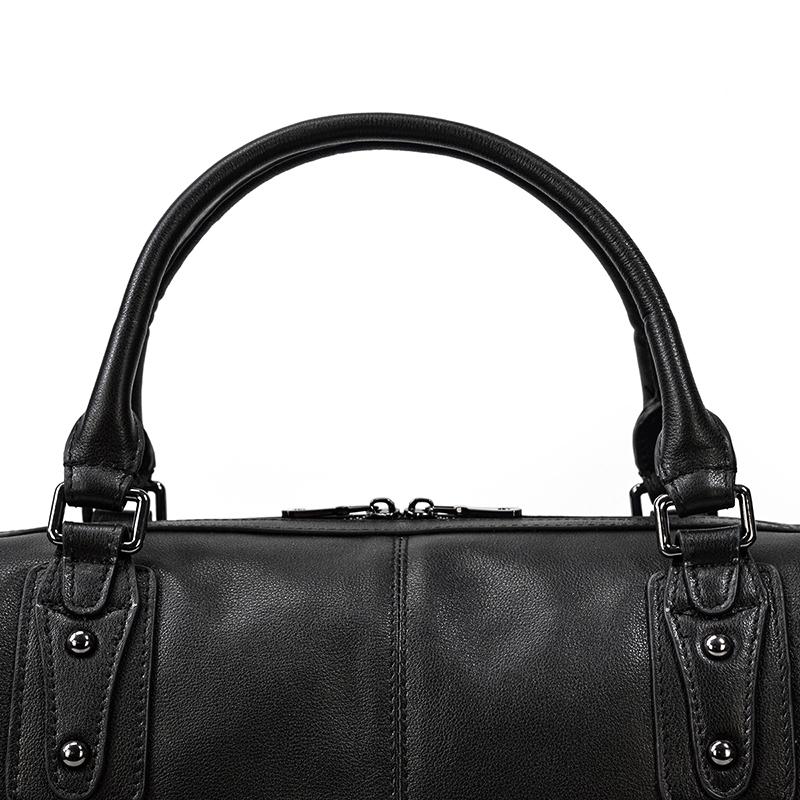 doubled handle black leather holdall
