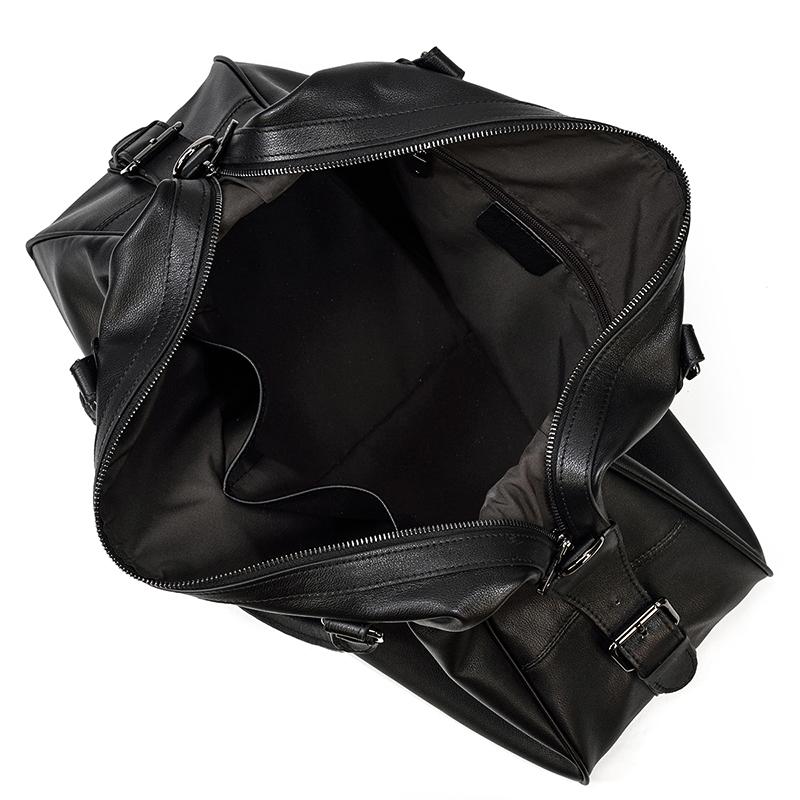 spacious black leather holdall