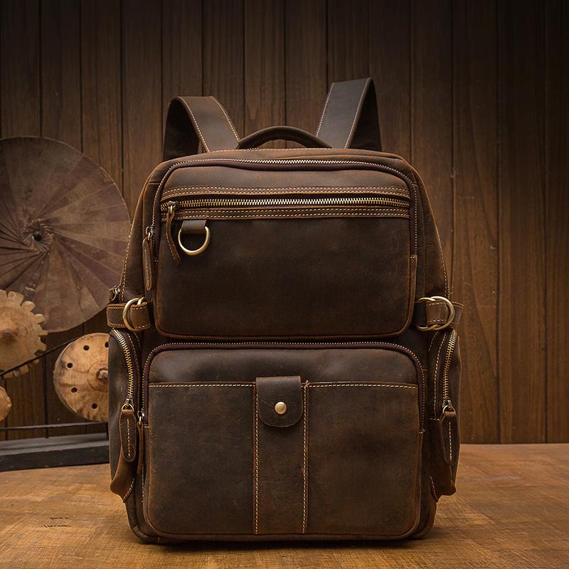 brown leather backpack