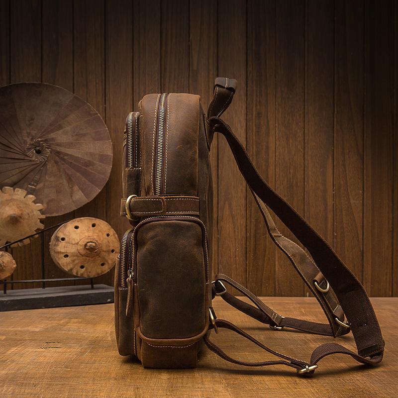 brown leather backpack