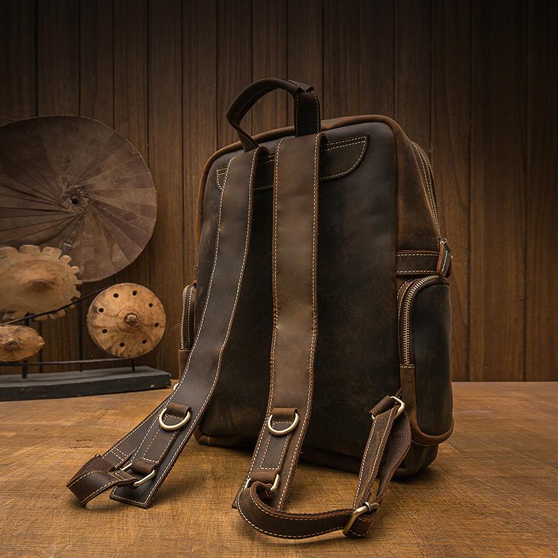 brown leather backpack