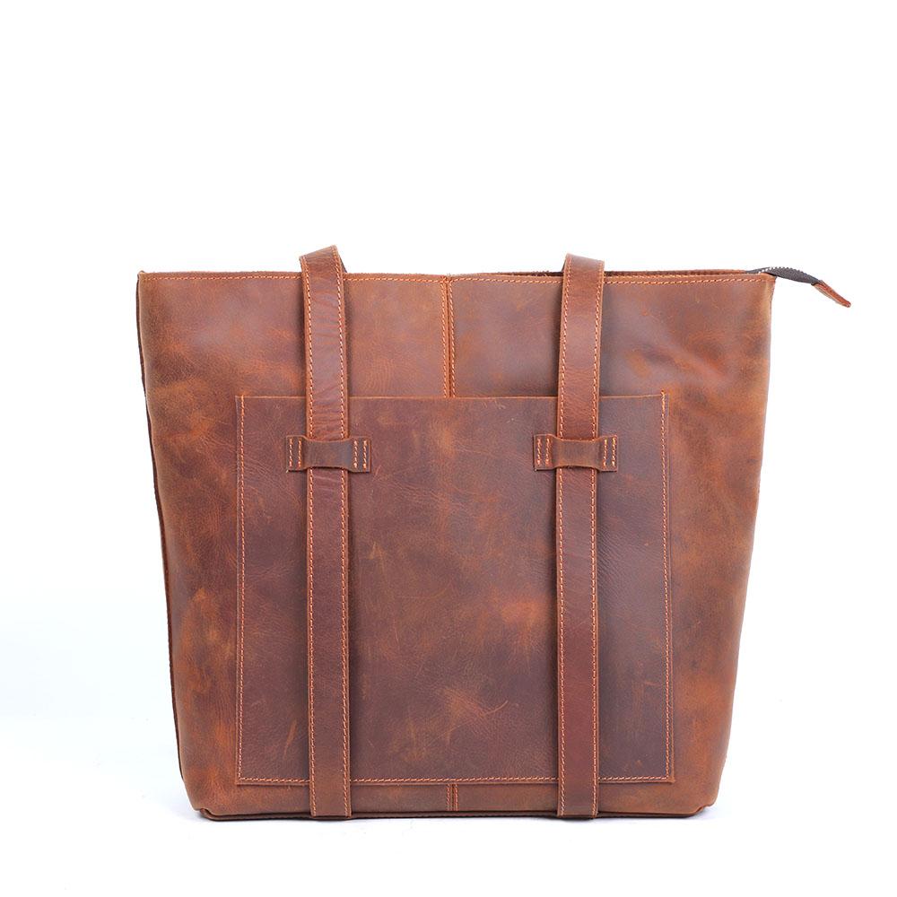 Coffee Leather Tote Bag retro