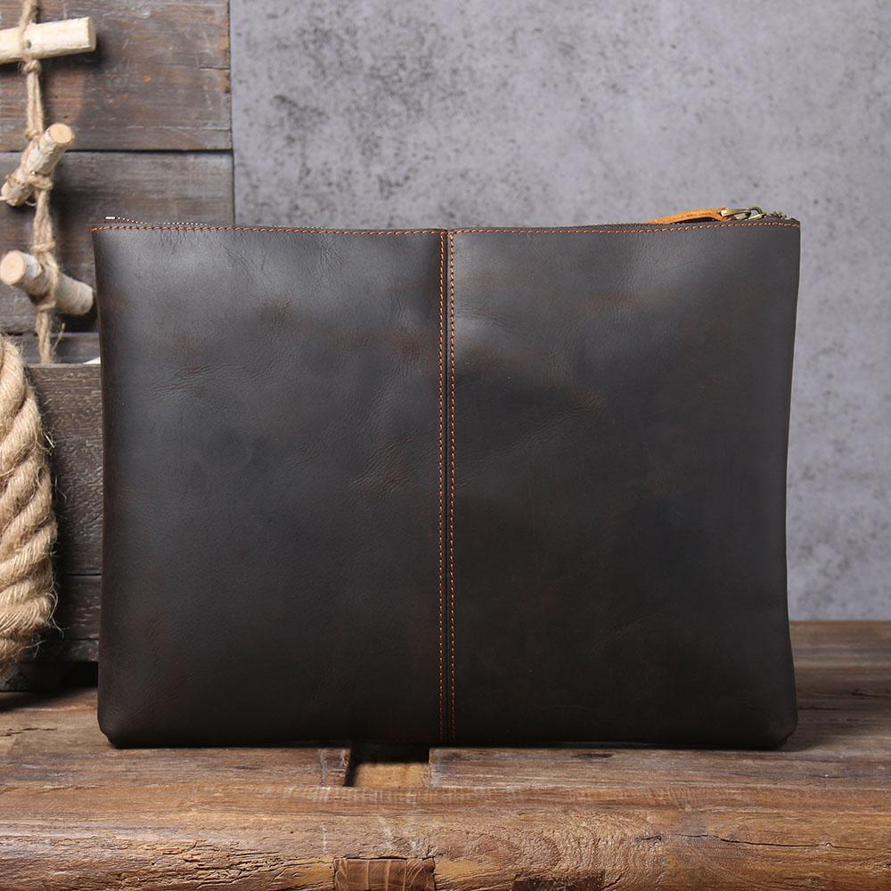 brown leather laptop pouch old school