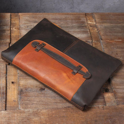 brown leather laptop pouch stylish