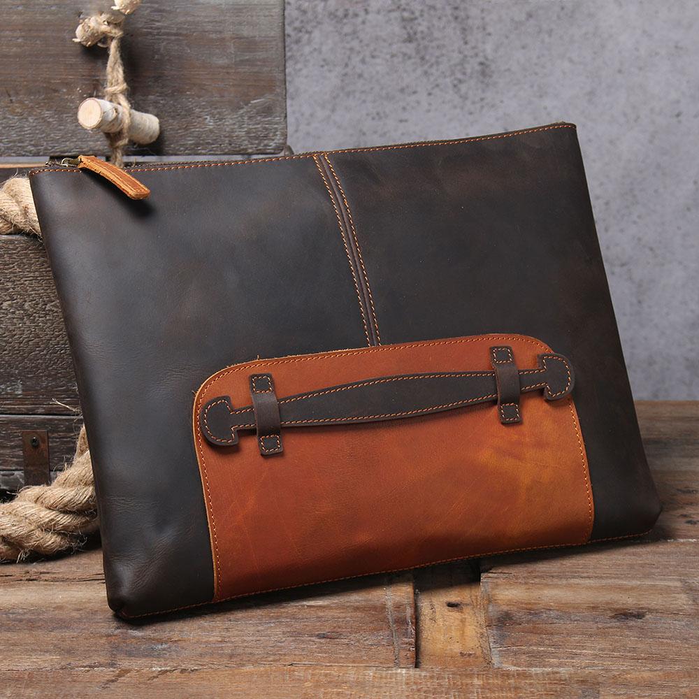 brown leather laptop pouch retro