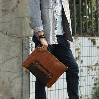 men's coffee leather laptop pouch