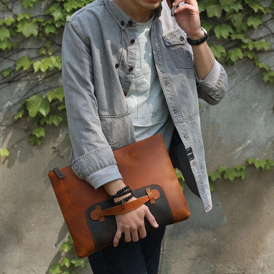 coffee leather laptop pouch men