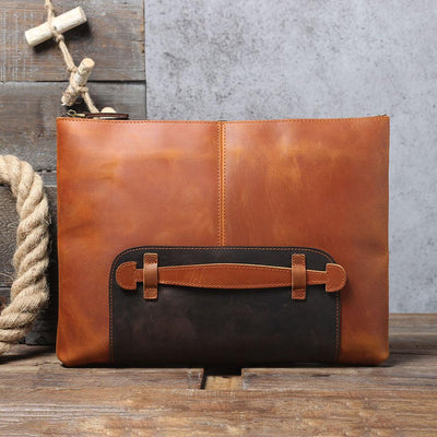 coffee leather laptop pouch vintage