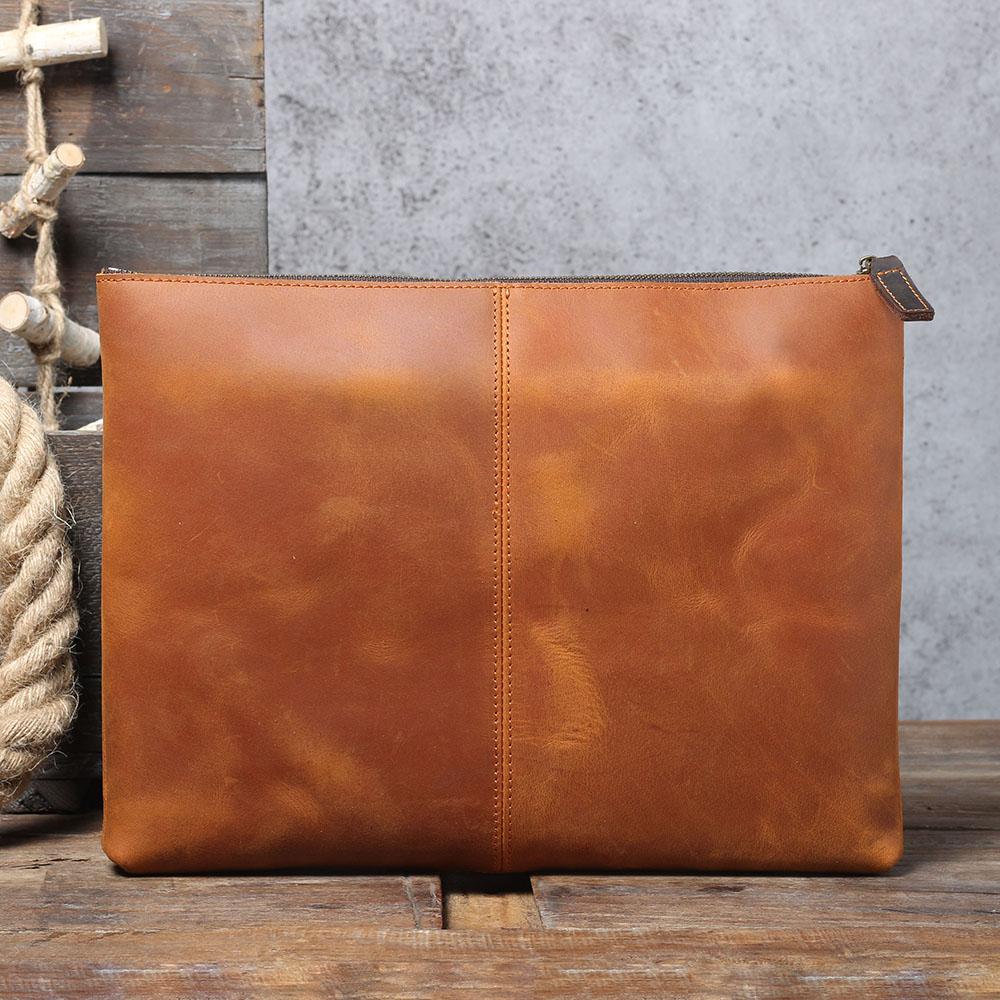 coffee leather laptop pouch old school