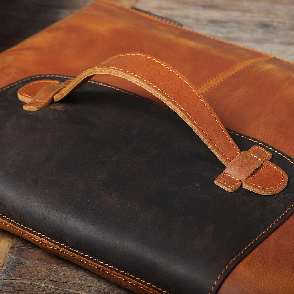 coffee leather laptop pouch handle