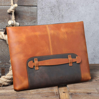 coffee leather laptop pouch retro