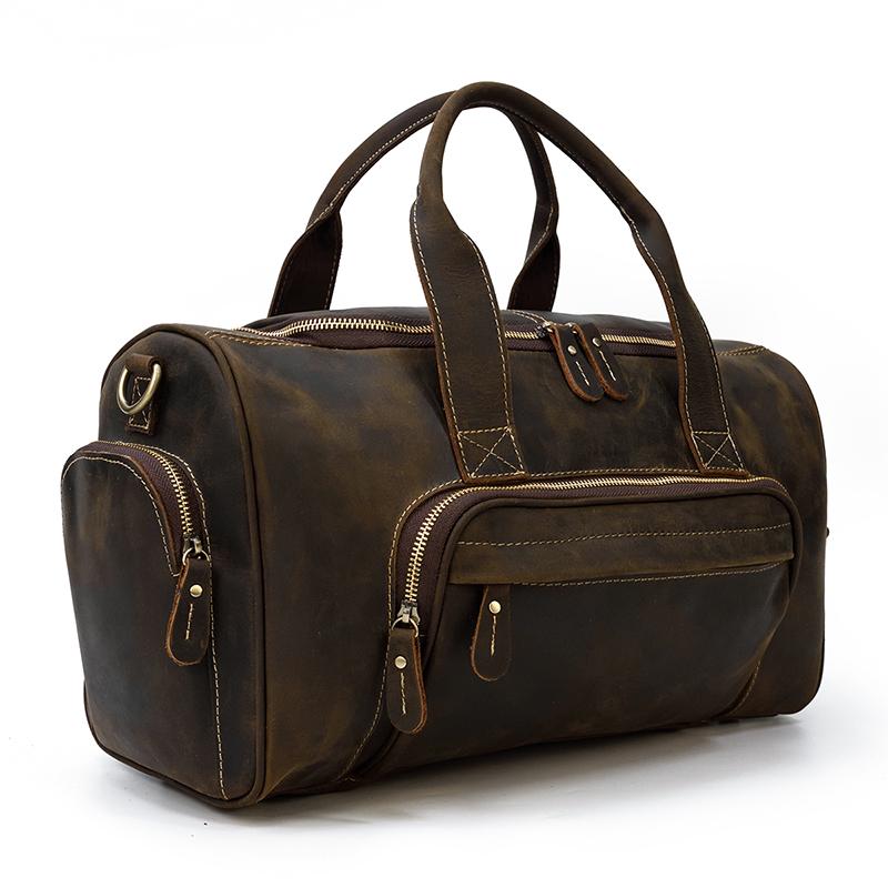 old school men's leather holdall