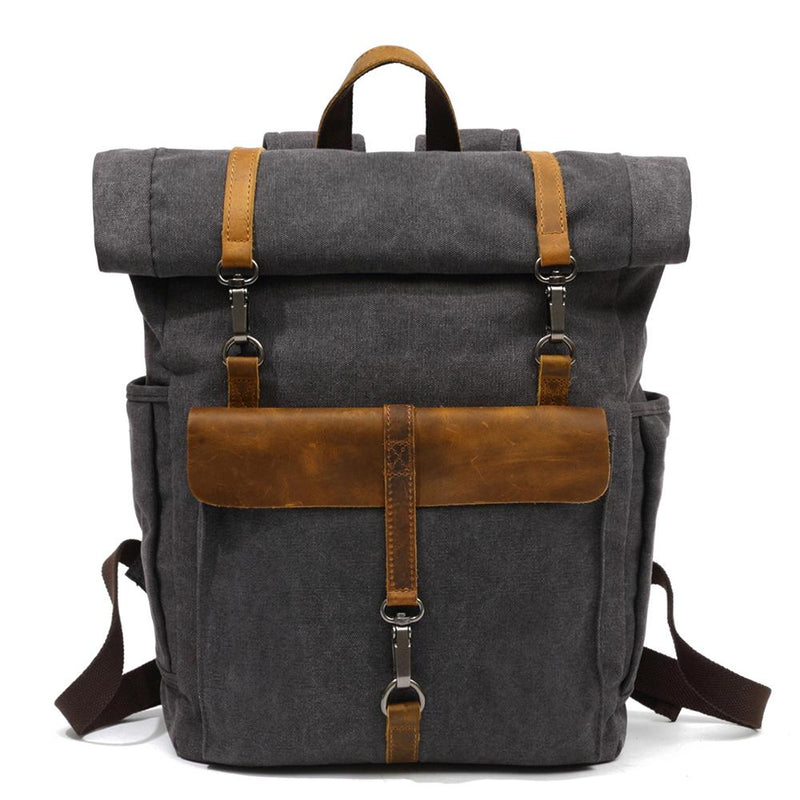 retro canvas rucksack dark grey