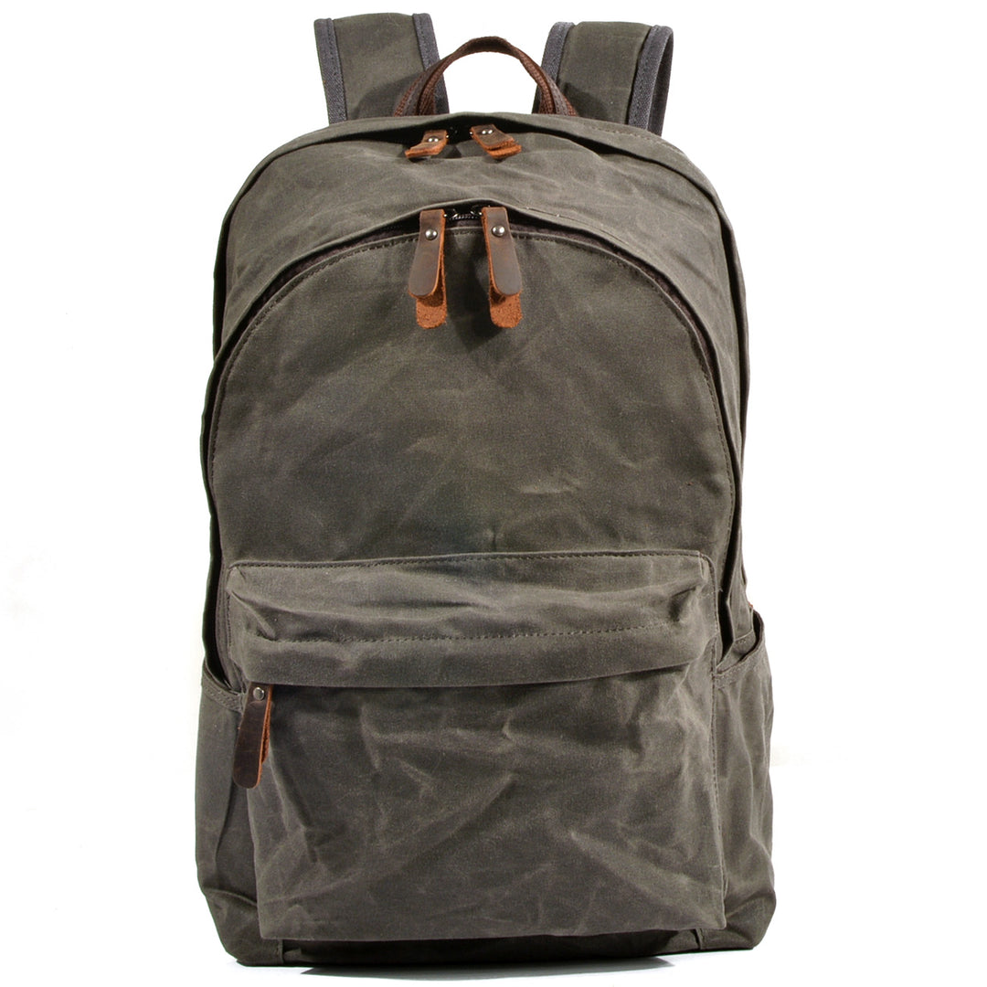 Vintage canvas bookbag, army green, waxed canvas and leather