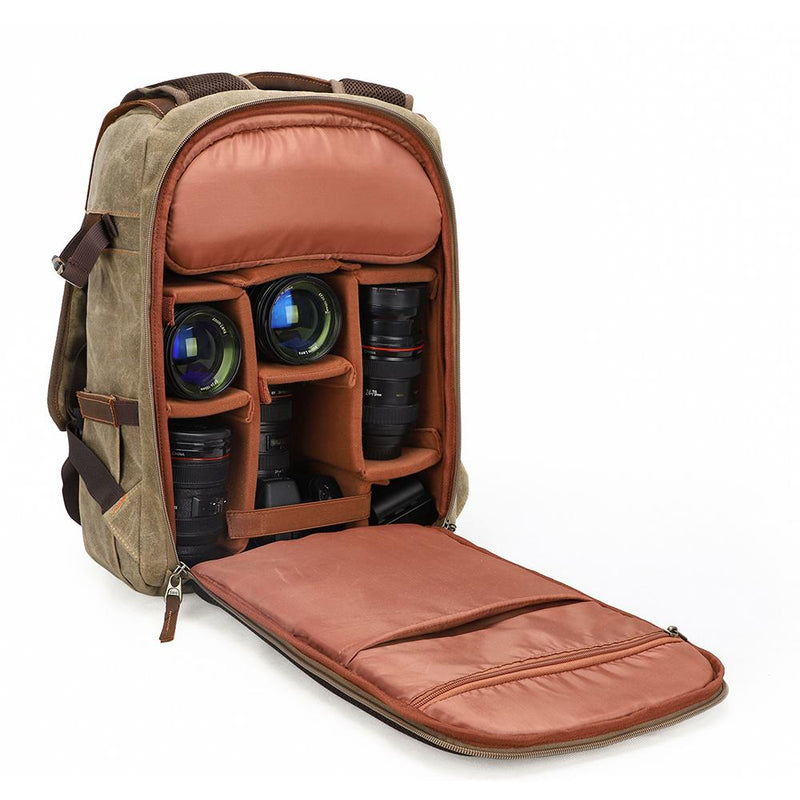 Waxed Canvas Camera Backpack - 25L DSLR & Travel Photography Bag