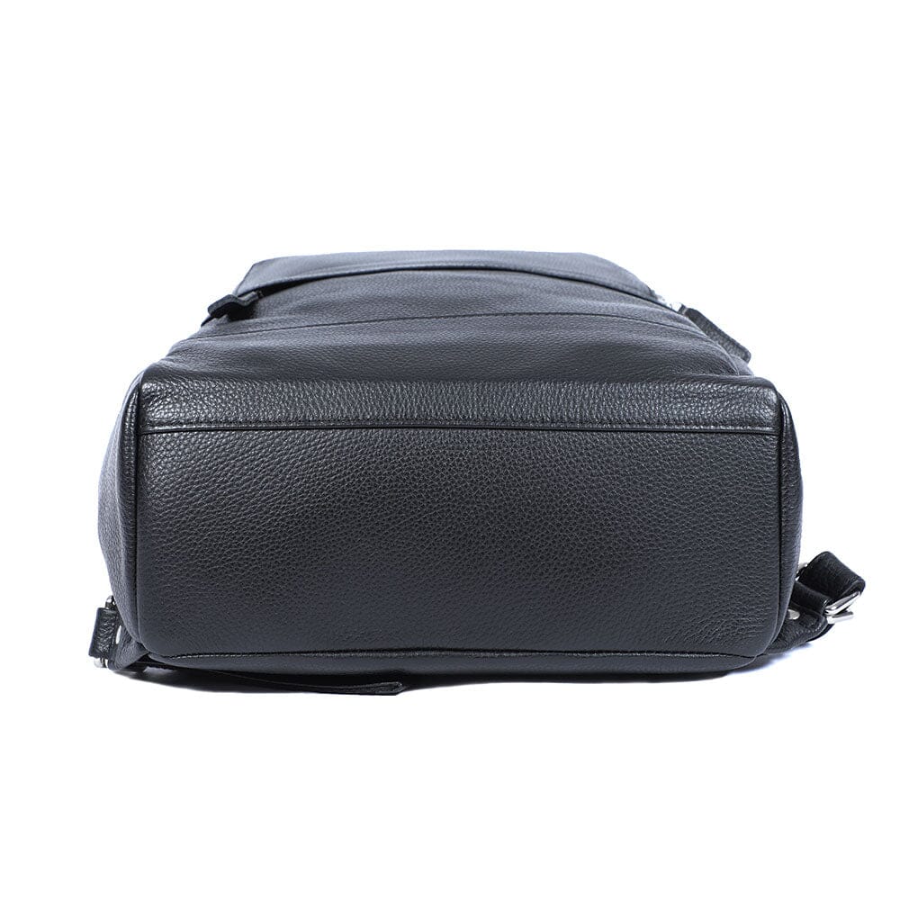 dimensions of gap leather dome backpack Black Leather Bookbag - Pebble Leather - 16L - 15" Laptop Pocket - Luggage Sleeve - Secret Pocket - Unisex
