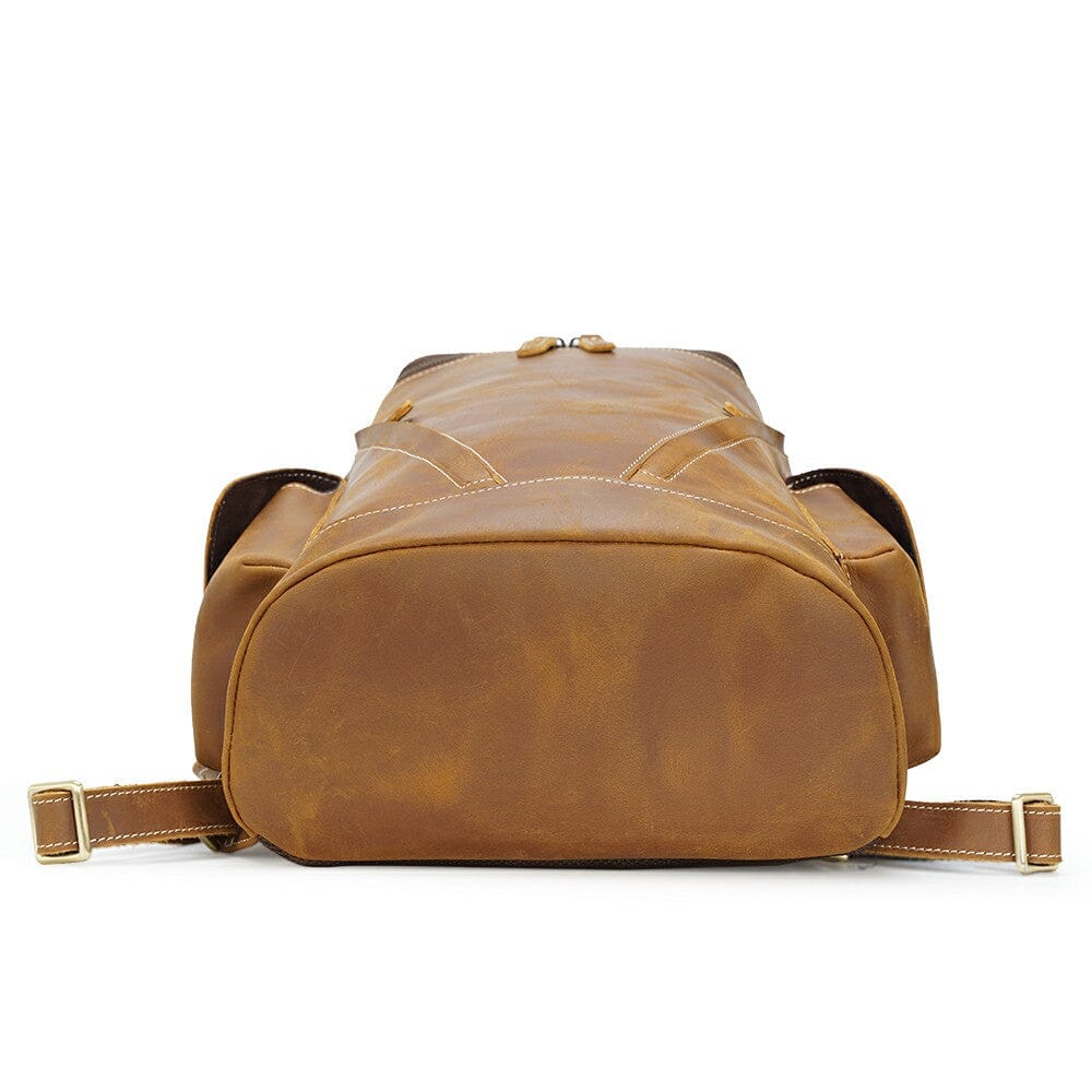bottom view of a coffee backpack genuine leather