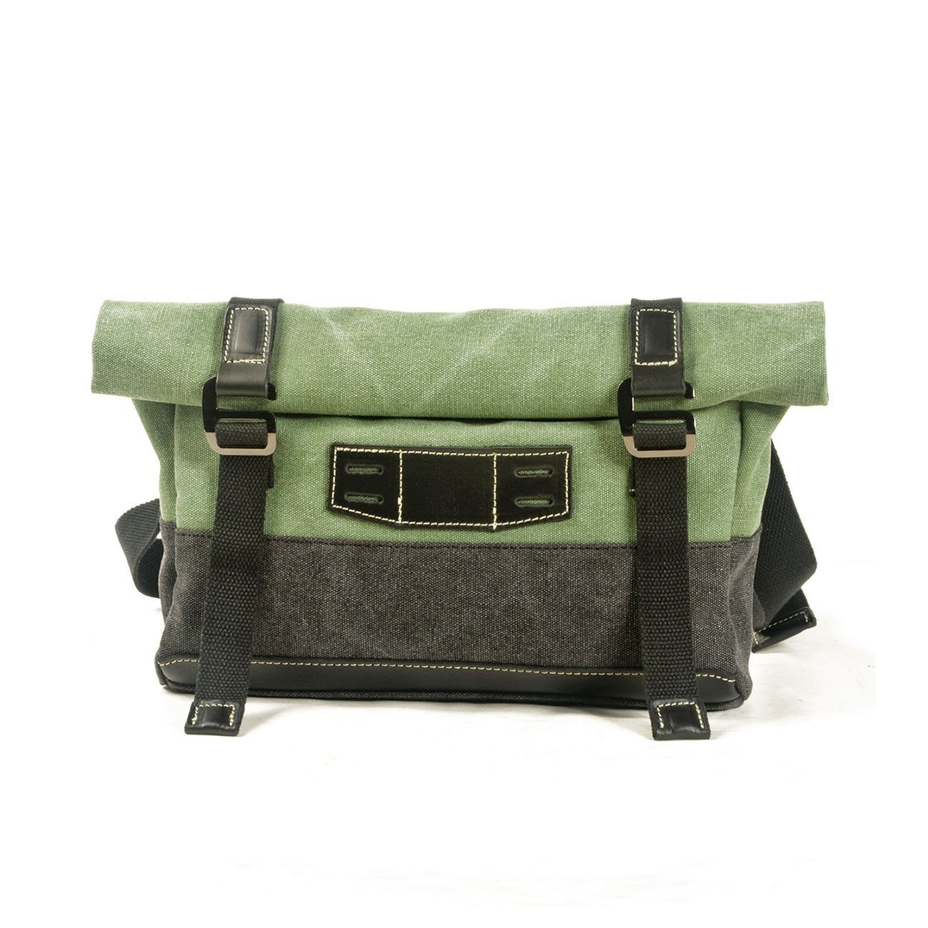 bicycle bag, lake green, canvas and black full grain leather