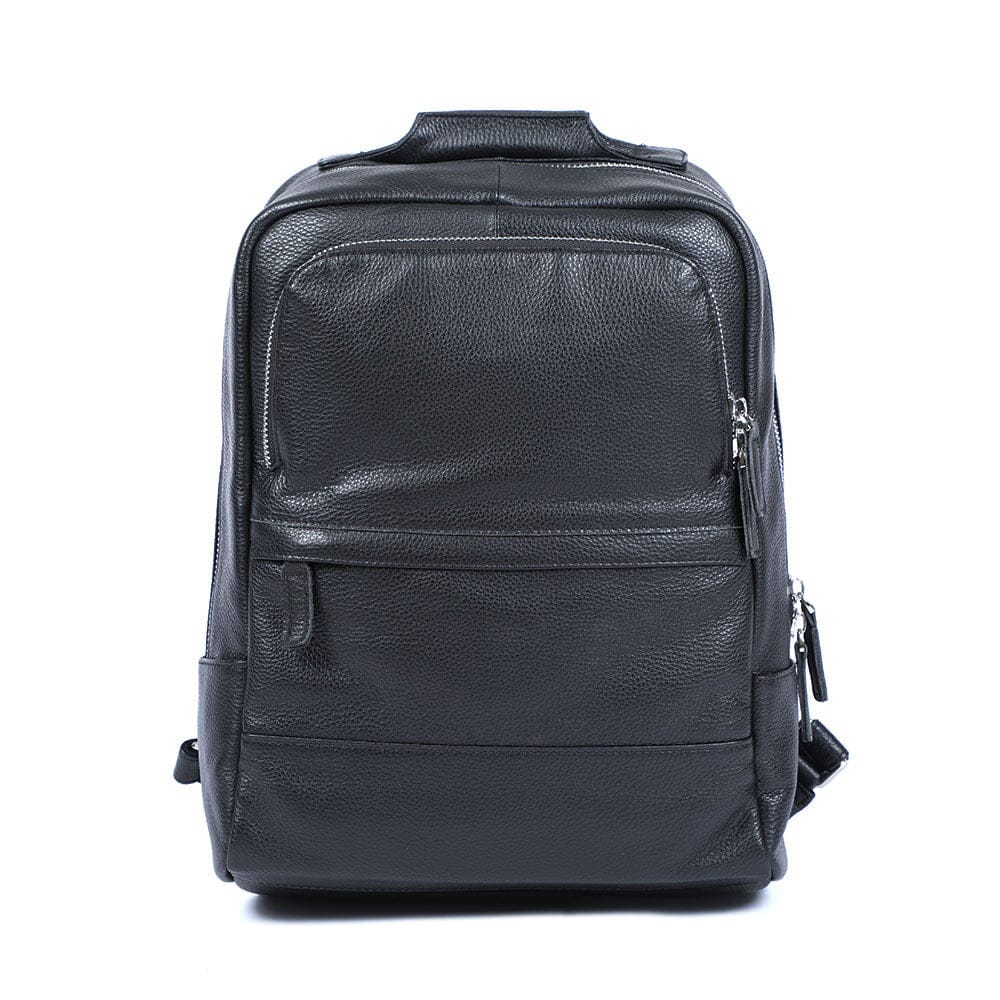 black leather backpack Black Leather Bookbag - Pebble Leather - 16L - 15" Laptop Pocket - Luggage Sleeve - Secret Pocket - Unisex
