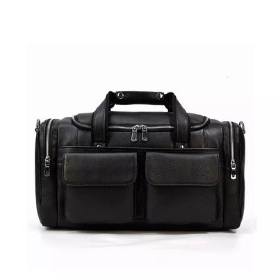 black leather duffle bag for men, pebble leather, Merida