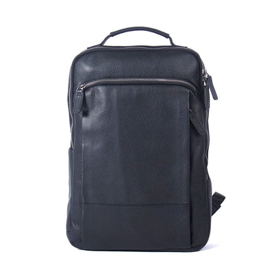 black leather laptop backpack, pebble leather, steele